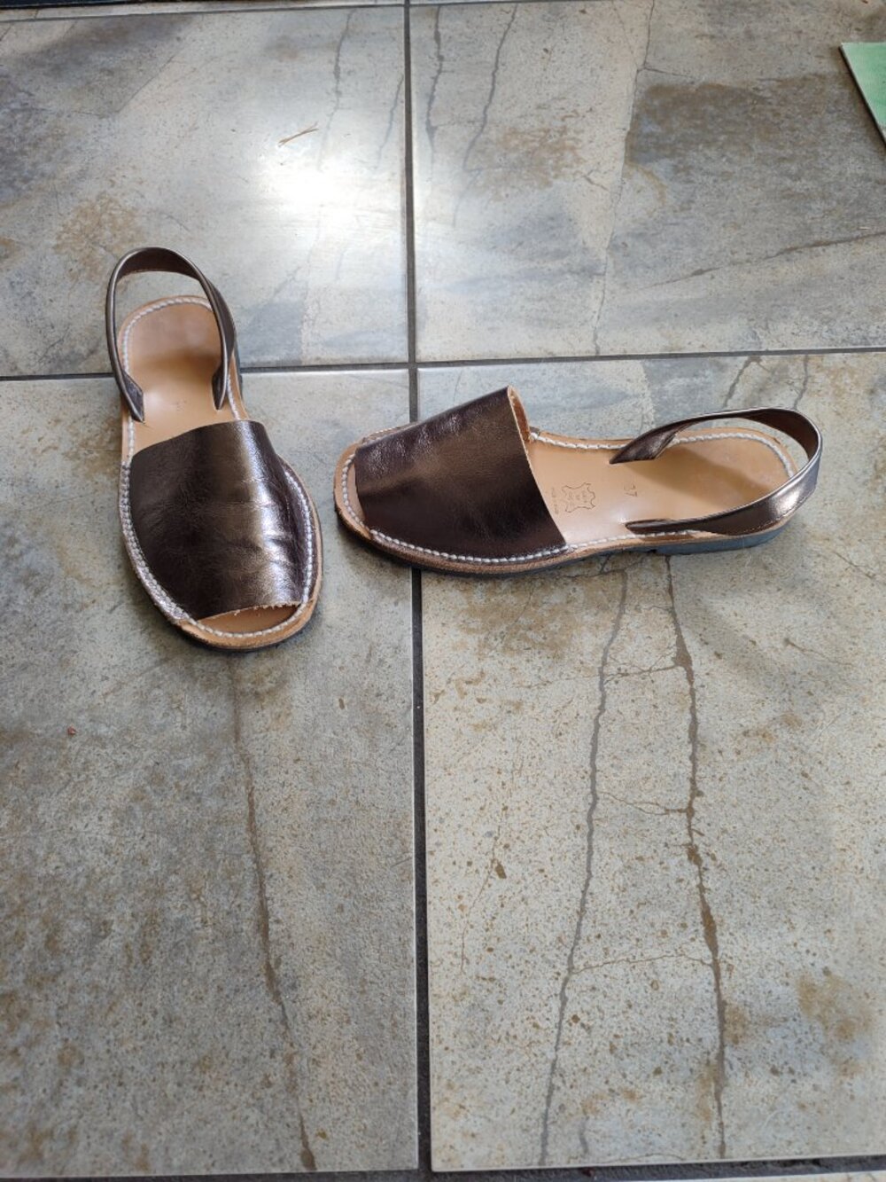 Genuine Leather Metallic Bronze Avarcas Sandals  Made in Spain